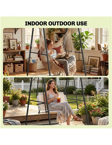 Outsunny Hammock Chair Stand Only 150KG Load Capacity for Indoor Outdoor, Black