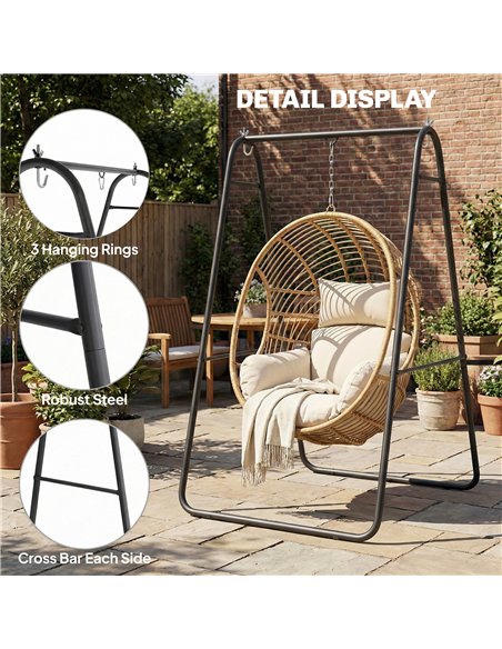 Outsunny Hammock Chair Stand Only 150KG Load Capacity for Indoor Outdoor, Black - pic 182738 | FastDaddyshop