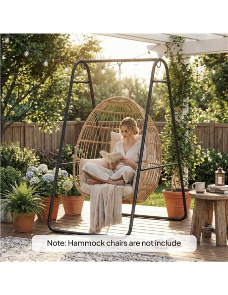 Outsunny Hammock Chair Stand Only 150KG Load Capacity for Indoor Outdoor, Black - pic 182739 | FastDaddyshop