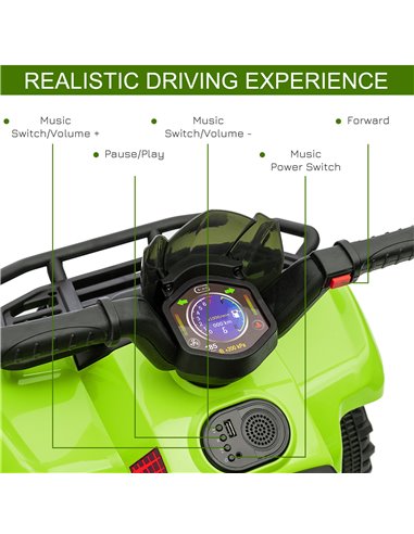 HOMCOM Kids Ride-on Four Wheeler ATV Car with Real Working Headlights, 6V Battery Powered Motorcycle for 18-36 Months, Green
