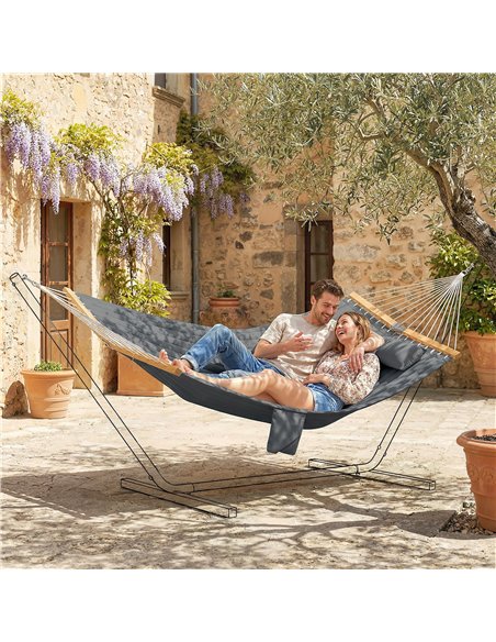 Outsunny Double Hammock 2 Person Swing Bed with Spreader Bars, Pillows, Pad, 200 x 140cm, Grey - pic 182742 | FastDaddyshop