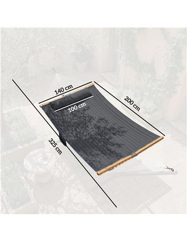 Outsunny Double Hammock 2 Person Swing Bed with Spreader Bars, Pillows, Pad, 200 x 140cm, Grey