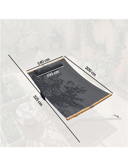 Outsunny Double Hammock 2 Person Swing Bed with Spreader Bars, Pillows, Pad, 200 x 140cm, Grey - pic 182743 | FastDaddyshop
