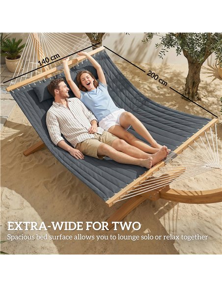 Outsunny Double Hammock 2 Person Swing Bed with Spreader Bars, Pillows, Pad, 200 x 140cm, Grey - pic 182745 | FastDaddyshop
