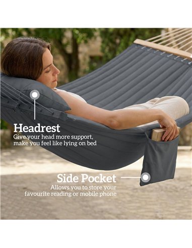 Outsunny Double Hammock 2 Person Swing Bed with Spreader Bars, Pillows, Pad, 200 x 140cm, Grey