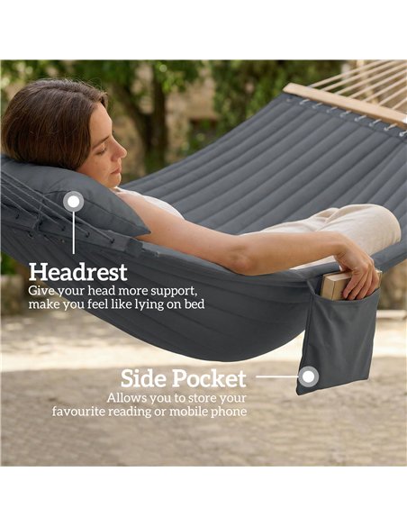 Outsunny Double Hammock 2 Person Swing Bed with Spreader Bars, Pillows, Pad, 200 x 140cm, Grey - pic 182747 | FastDaddyshop