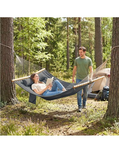 Outsunny Double Hammock 2 Person Swing Bed with Spreader Bars, Pillows, Pad, 200 x 140cm, Grey