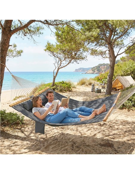 Outsunny Double Hammock 2 Person Swing Bed with Spreader Bars, Pillows, Pad, 200 x 140cm, Grey - pic 182749 | FastDaddyshop