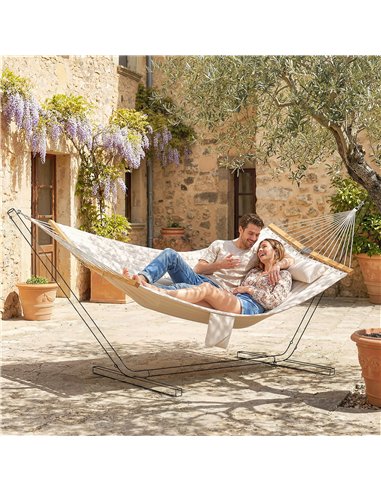 Outsunny Double Hammock 2 Person Swing Bed with Spreader Bars, Pillows, Pad, 200 x 140cm, Cream White