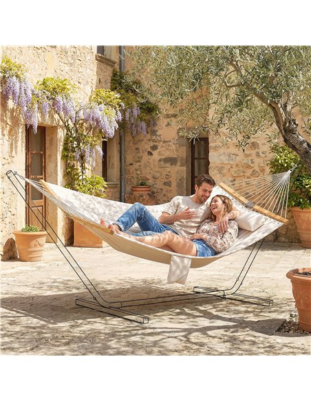 Outsunny Double Hammock 2 Person Swing Bed with Spreader Bars, Pillows, Pad, 200 x 140cm, Cream White - pic 182751 | FastDaddyshop