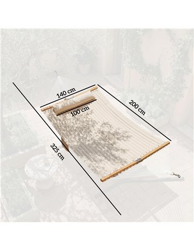 Outsunny Double Hammock 2 Person Swing Bed with Spreader Bars, Pillows, Pad, 200 x 140cm, Cream White