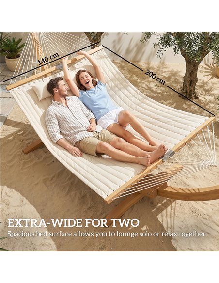 Outsunny Double Hammock 2 Person Swing Bed with Spreader Bars, Pillows, Pad, 200 x 140cm, Cream White - pic 182754 | FastDaddyshop