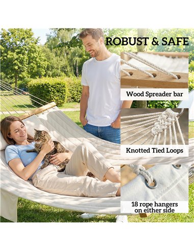 Outsunny Double Hammock 2 Person Swing Bed with Spreader Bars, Pillows, Pad, 200 x 140cm, Cream White