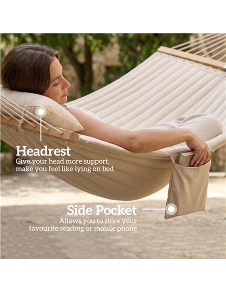 Outsunny Double Hammock 2 Person Swing Bed with Spreader Bars, Pillows, Pad, 200 x 140cm, Cream White - pic 182756 | FastDaddyshop
