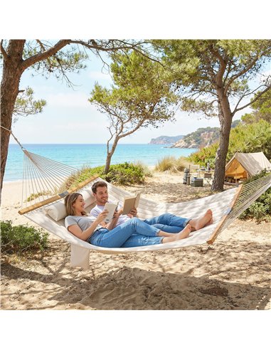 Outsunny Double Hammock 2 Person Swing Bed with Spreader Bars, Pillows, Pad, 200 x 140cm, Cream White