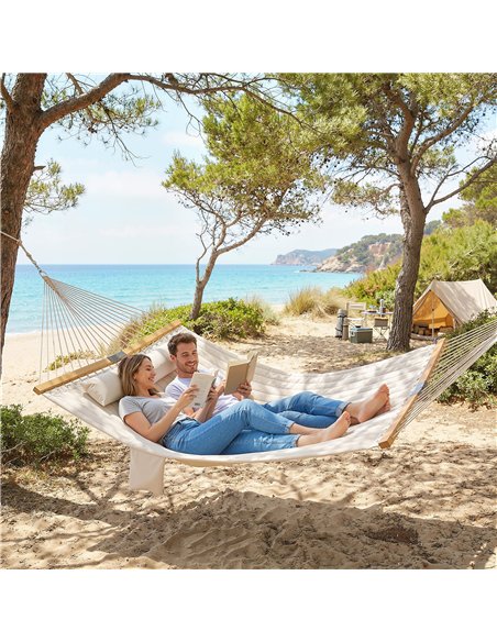 Outsunny Double Hammock 2 Person Swing Bed with Spreader Bars, Pillows, Pad, 200 x 140cm, Cream White - pic 182757 | FastDaddyshop