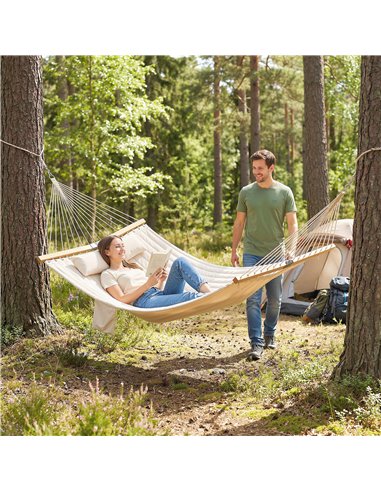 Outsunny Double Hammock 2 Person Swing Bed with Spreader Bars, Pillows, Pad, 200 x 140cm, Cream White