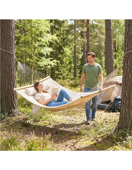 Outsunny Double Hammock 2 Person Swing Bed with Spreader Bars, Pillows, Pad, 200 x 140cm, Cream White - pic 182758 | FastDaddyshop