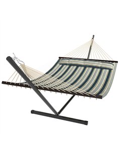 Outsunny Outdoor Hammock with Stand Detachable Pillow Striped Swing Steel Frame, for Garden, Patio, Green