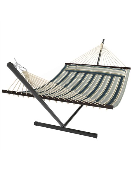 Outsunny Outdoor Hammock with Stand Detachable Pillow Striped Swing Steel Frame, for Garden, Patio, Green - pic 182759 | FastDaddyshop