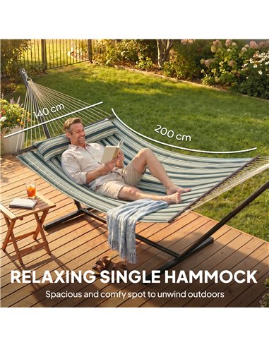 Outsunny Outdoor Hammock with Stand Detachable Pillow Striped Swing Steel Frame, for Garden, Patio, Green