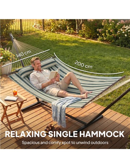 Outsunny Outdoor Hammock with Stand Detachable Pillow Striped Swing Steel Frame, for Garden, Patio, Green - pic 182762 | FastDaddyshop