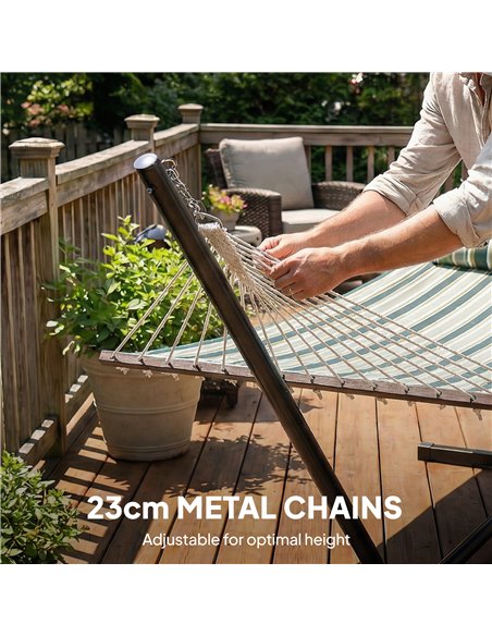 Outsunny Outdoor Hammock with Stand Detachable Pillow Striped Swing Steel Frame, for Garden, Patio, Green - pic 182764 | FastDaddyshop