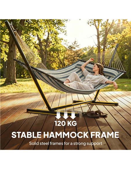 Outsunny Outdoor Hammock with Stand Detachable Pillow Striped Swing Steel Frame, for Garden, Patio, Green - pic 182765 | FastDaddyshop