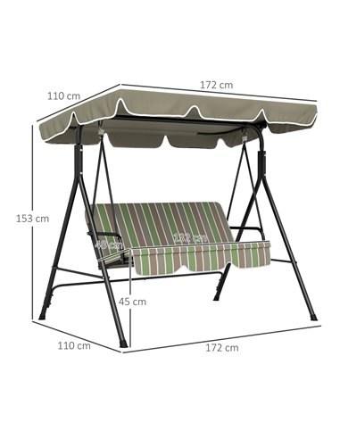 Outsunny Three-Seater Garden Swing Chair, with Adjustable Canopy - Green