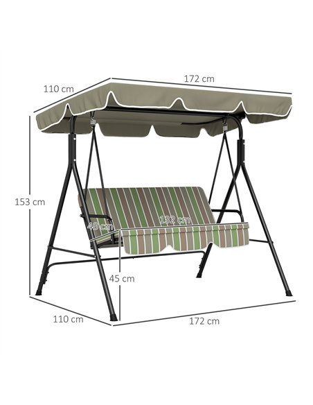Outsunny Three-Seater Garden Swing Chair, with Adjustable Canopy - Green - pic 182824 | FastDaddyshop