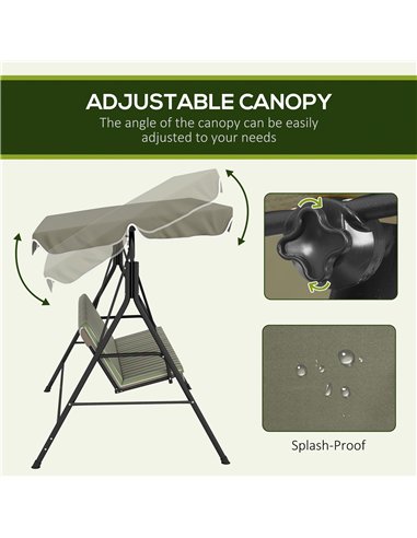 Outsunny Three-Seater Garden Swing Chair, with Adjustable Canopy - Green