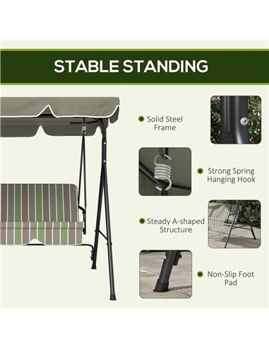 Outsunny Three-Seater Garden Swing Chair, with Adjustable Canopy - Green