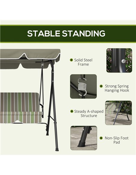 Outsunny Three-Seater Garden Swing Chair, with Adjustable Canopy - Green - pic 182826 | FastDaddyshop