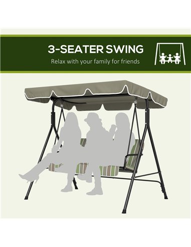 Outsunny Three-Seater Garden Swing Chair, with Adjustable Canopy - Green