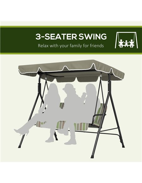Outsunny Three-Seater Garden Swing Chair, with Adjustable Canopy - Green - pic 182827 | FastDaddyshop