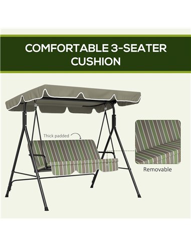 Outsunny Three-Seater Garden Swing Chair, with Adjustable Canopy - Green