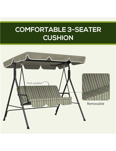 Outsunny Three-Seater Garden Swing Chair, with Adjustable Canopy - Green - pic 182828 | FastDaddyshop