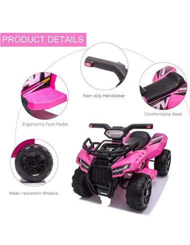 HOMCOM Kids Ride-on Four Wheeler ATV Car with Real Working Headlights, 6V Battery Powered Motorcycle for 18-36 Months, Pink