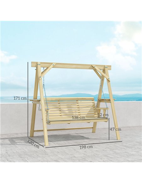 Outsunny Three-Seater Wooden Swing Bench - pic 182860 | FastDaddyshop