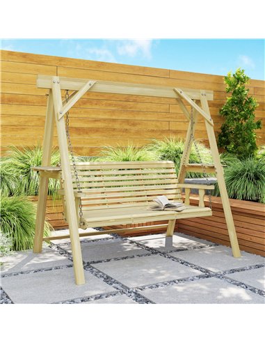 Outsunny Three-Seater Wooden Swing Bench