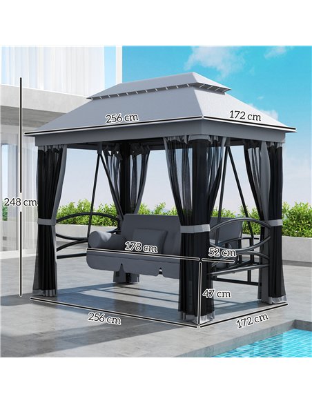 Outsunny 3 Seater Swing Chair Hammock Gazebo Lounger Cushioned Seat Waterproof Grey - pic 182869 | FastDaddyshop