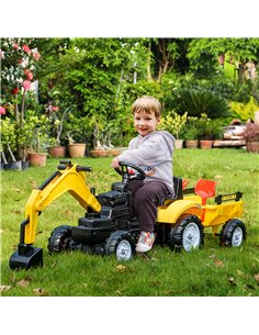 HOMCOM 3+ Ride-on Toy Pedal Digger Construction Car with Horn and Detachable Trailer, Yellow 2