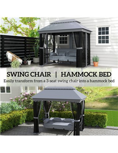 Outsunny 3 Seater Swing Chair Hammock Gazebo Lounger Cushioned Seat Waterproof Grey