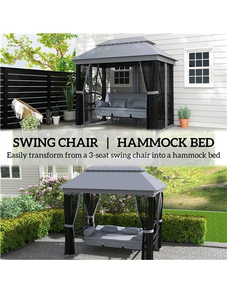 Outsunny 3 Seater Swing Chair Hammock Gazebo Lounger Cushioned Seat Waterproof Grey - pic 182870 | FastDaddyshop