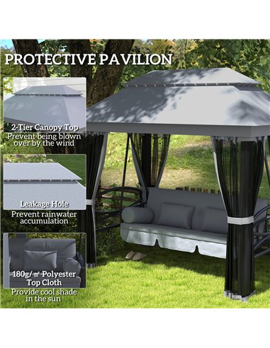 Outsunny 3 Seater Swing Chair Hammock Gazebo Lounger Cushioned Seat Waterproof Grey