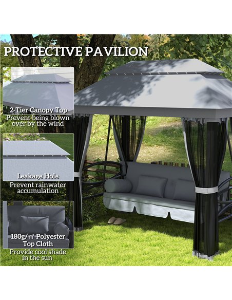 Outsunny 3 Seater Swing Chair Hammock Gazebo Lounger Cushioned Seat Waterproof Grey - pic 182871 | FastDaddyshop