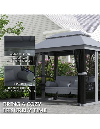 Outsunny 3 Seater Swing Chair Hammock Gazebo Lounger Cushioned Seat Waterproof Grey