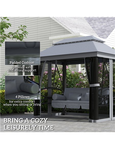 Outsunny 3 Seater Swing Chair Hammock Gazebo Lounger Cushioned Seat Waterproof Grey - pic 182873 | FastDaddyshop