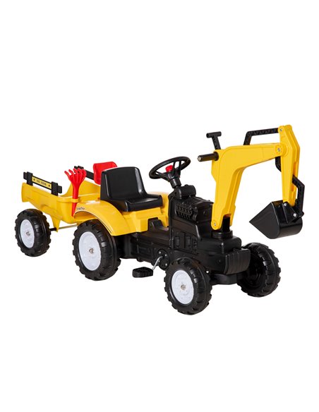 HOMCOM 3+ Ride-on Toy Pedal Digger Construction Car with Horn and Detachable Trailer, Yellow - pic 18288 | FastDaddyshop