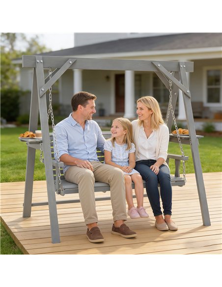 Outsunny Three-Seater Wooden Swing Bench, Dark Grey - pic 182886 | FastDaddyshop